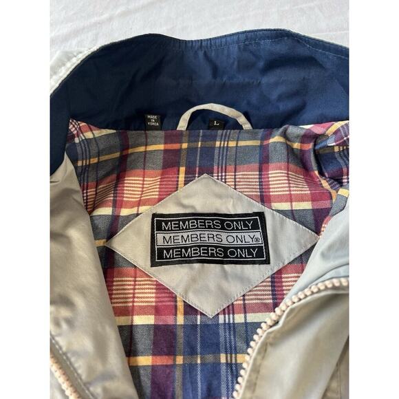 VTG Mens Members Only Jacket Adult Large Beige Bomber Motorcycle Zip Crest Logo - Picture 4 of 8